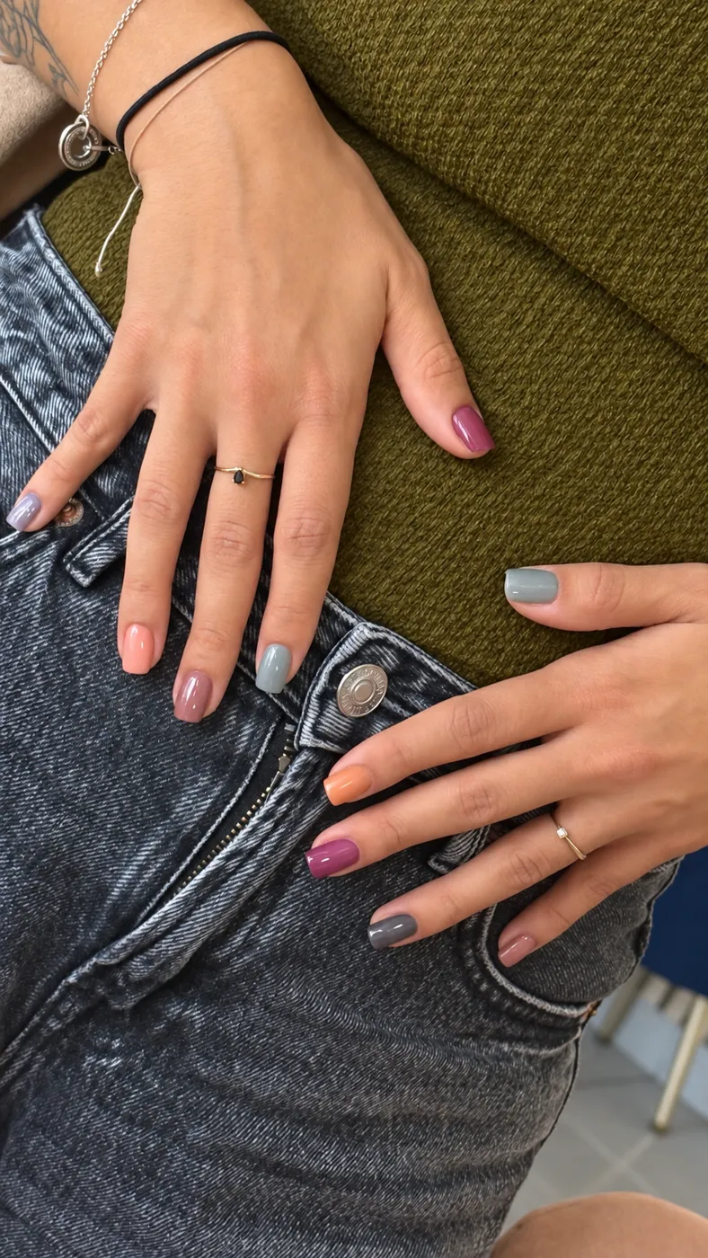 Un ton différent sur chaque ongle, palette d'automne