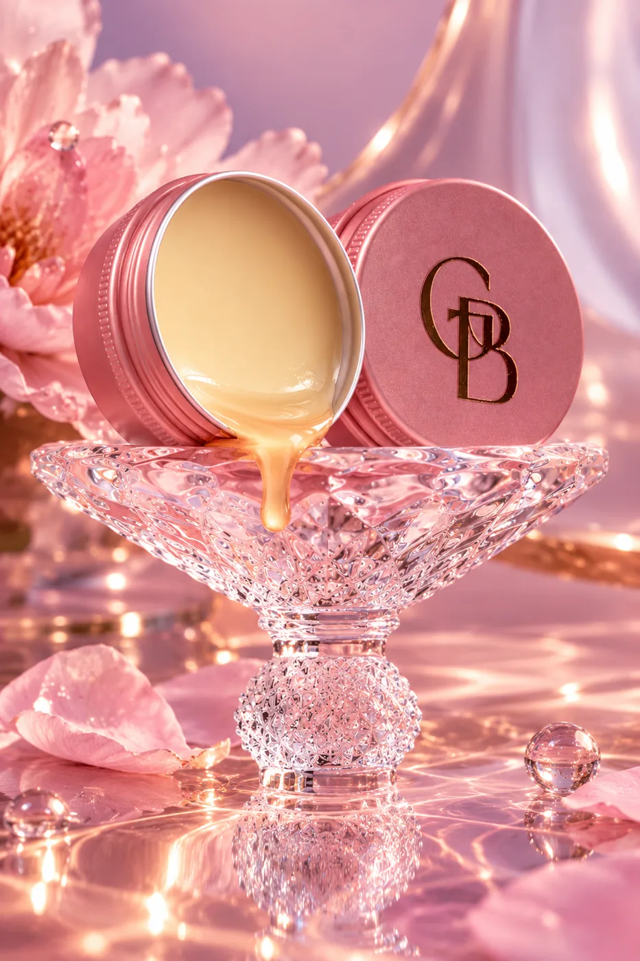 Pot de cire GingerWax ouvert sur une coupe en cristal